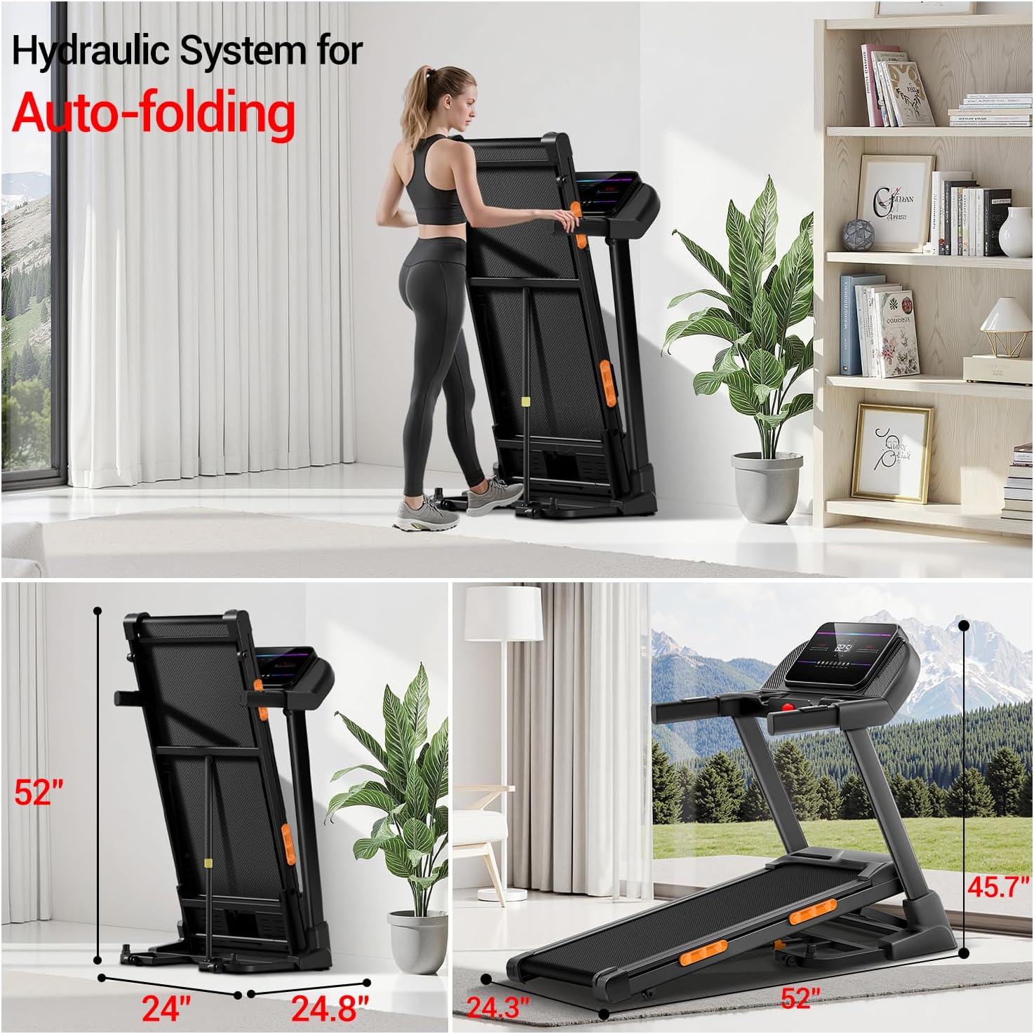 02 Quick Fold - Hydraulic System for Auto-folding - Umay U70 20% Auto Incline Foldable Treadmill with Auto Folding 8MPH