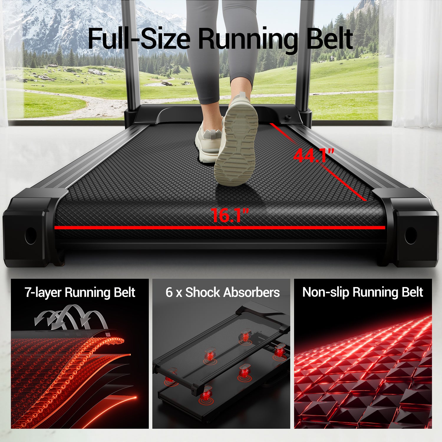 05 Full-Size Running Belt - Umay U70 20% Auto Incline Foldable Treadmill with Auto Folding 8MPH