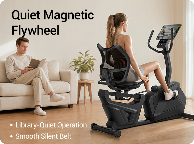 06-1 Quiet Magnetic Flywheel - Library-Quiet Operation, Smooth Silent Belt _ Umay CBR80 Recumbent Ergonomic Exercise Bike