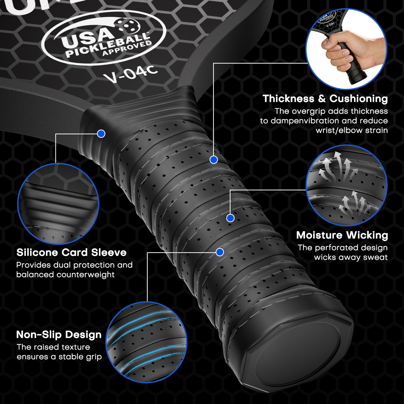 Comfortable Ergonomic Grip _ Umay CPB20 Carbon Fiber Pickleball Paddle Set with Cover & Overgrip