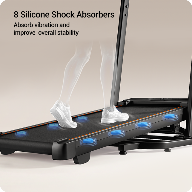 8 Silicone Shock Absorbers - Absorb vibration and improve overall stability; Triple Shock Absorption for Reduced Joints Impact 1 _Umay X5FD 40% Incline Foldable Treadmill with Dual Handle Bar 6.2 MPH