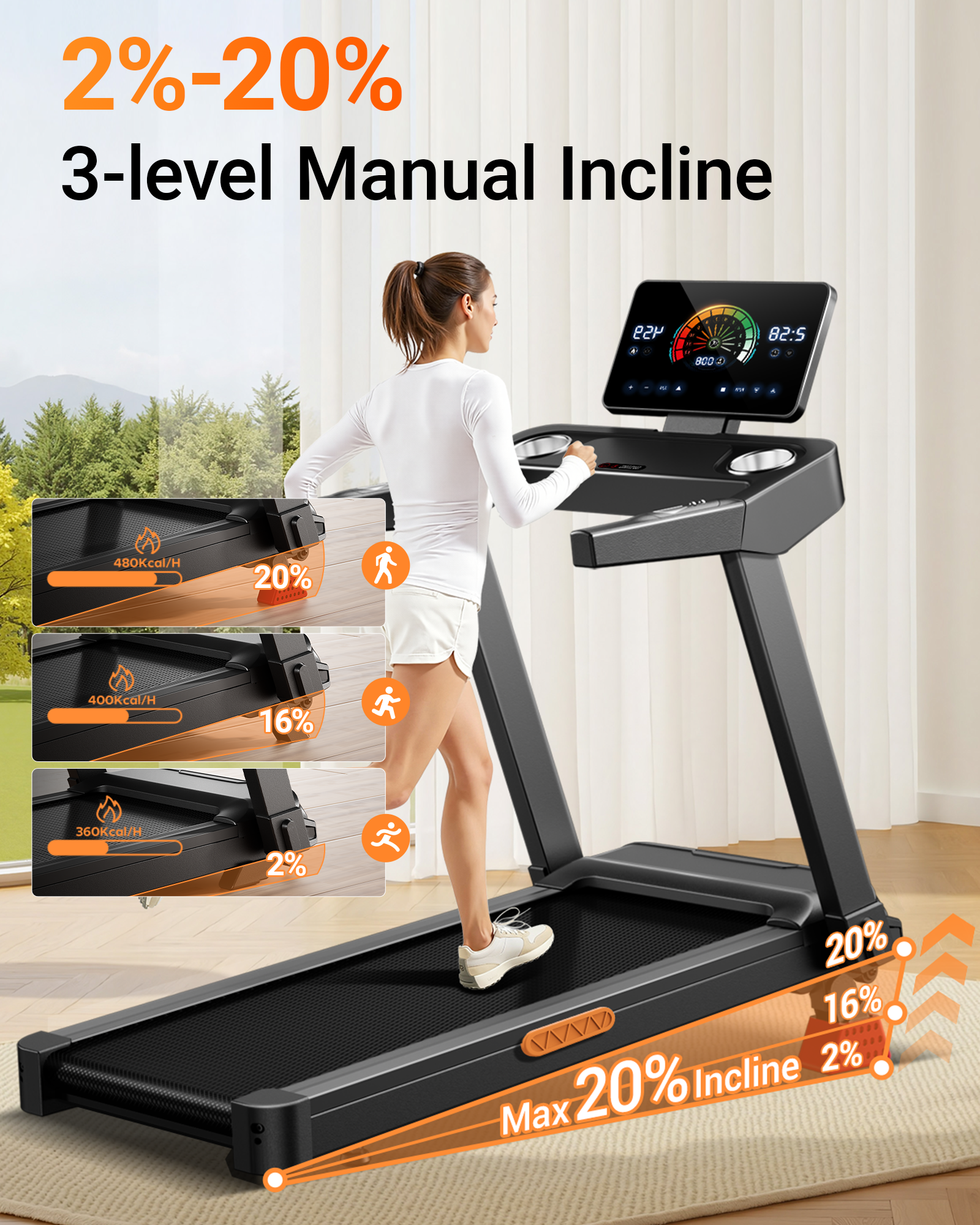 Umay L20 Foldable Treadmill with 20% Manual Incline, 8.7MPH & 180KG Capacity