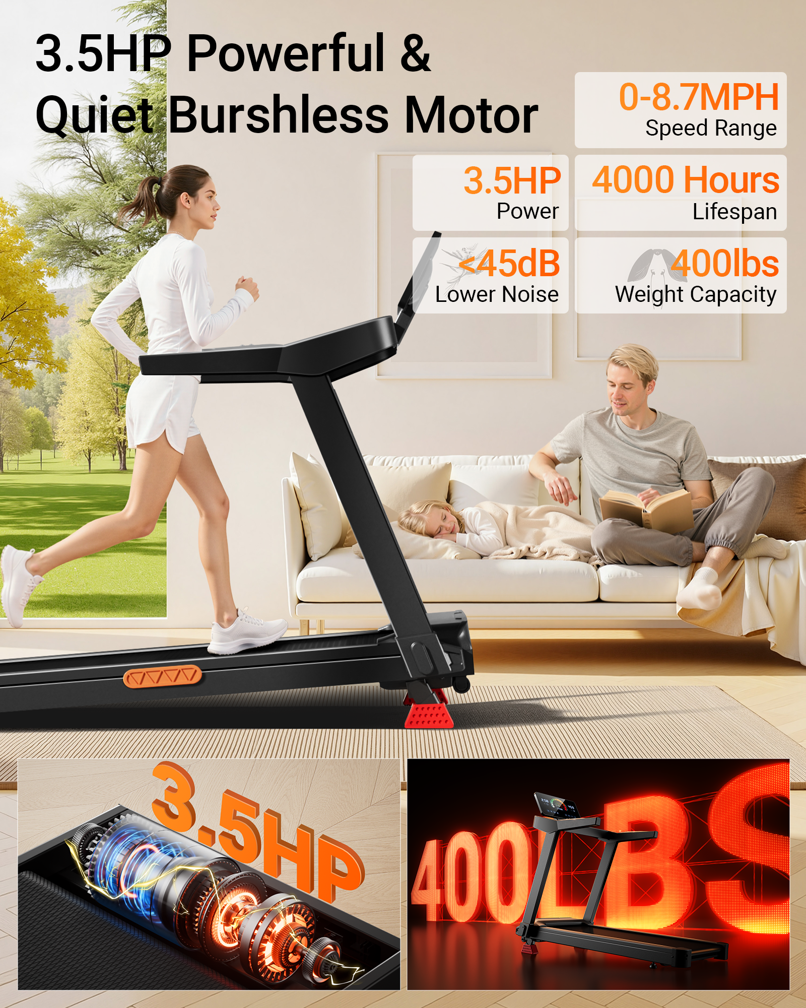 Umay L20 Foldable Treadmill with 20% Manual Incline, 8.7MPH & 180KG Capacity