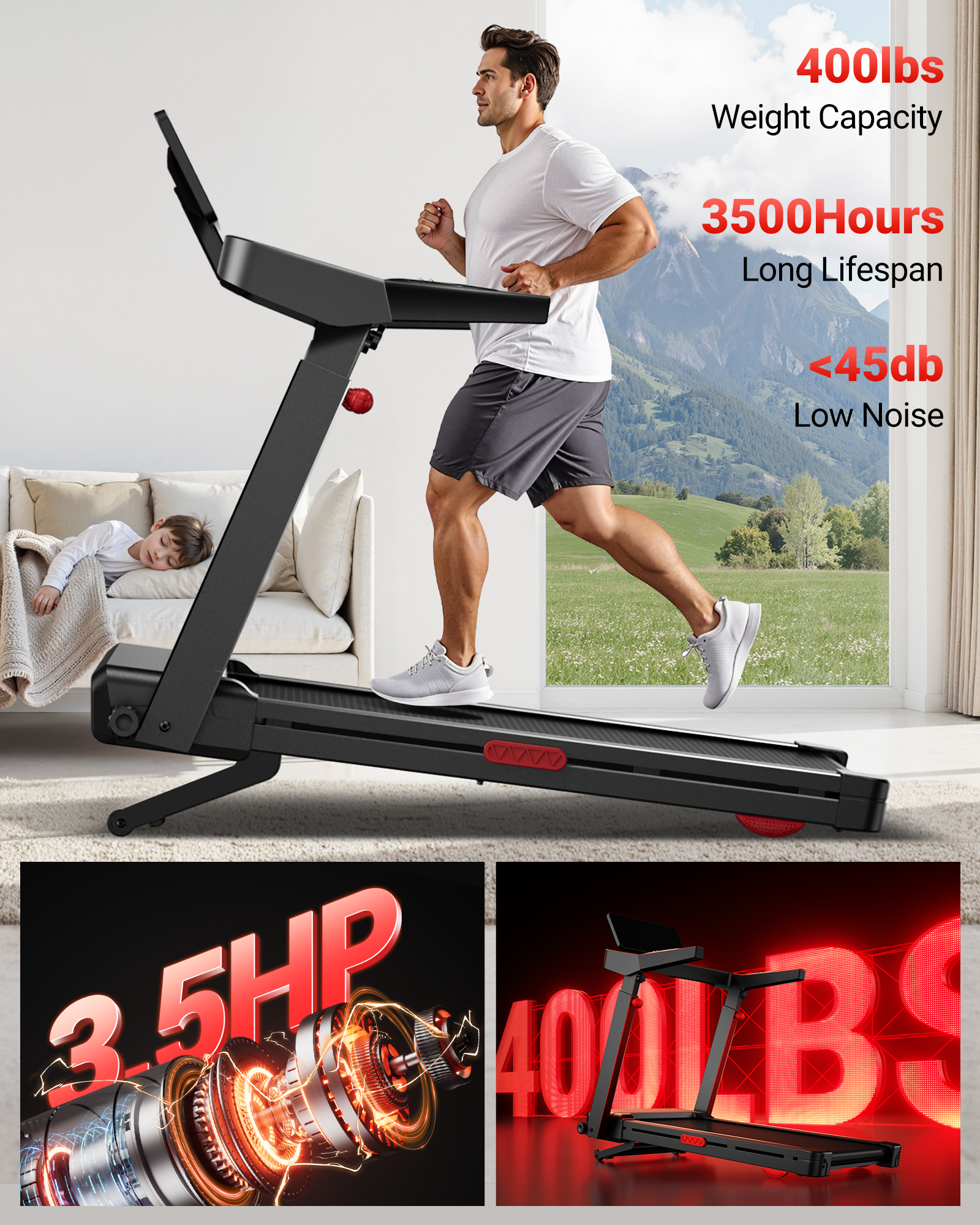 Umay L10 Foldable Treadmill 20% AUTO Incline with Pulse Sensors 8.7MPH
