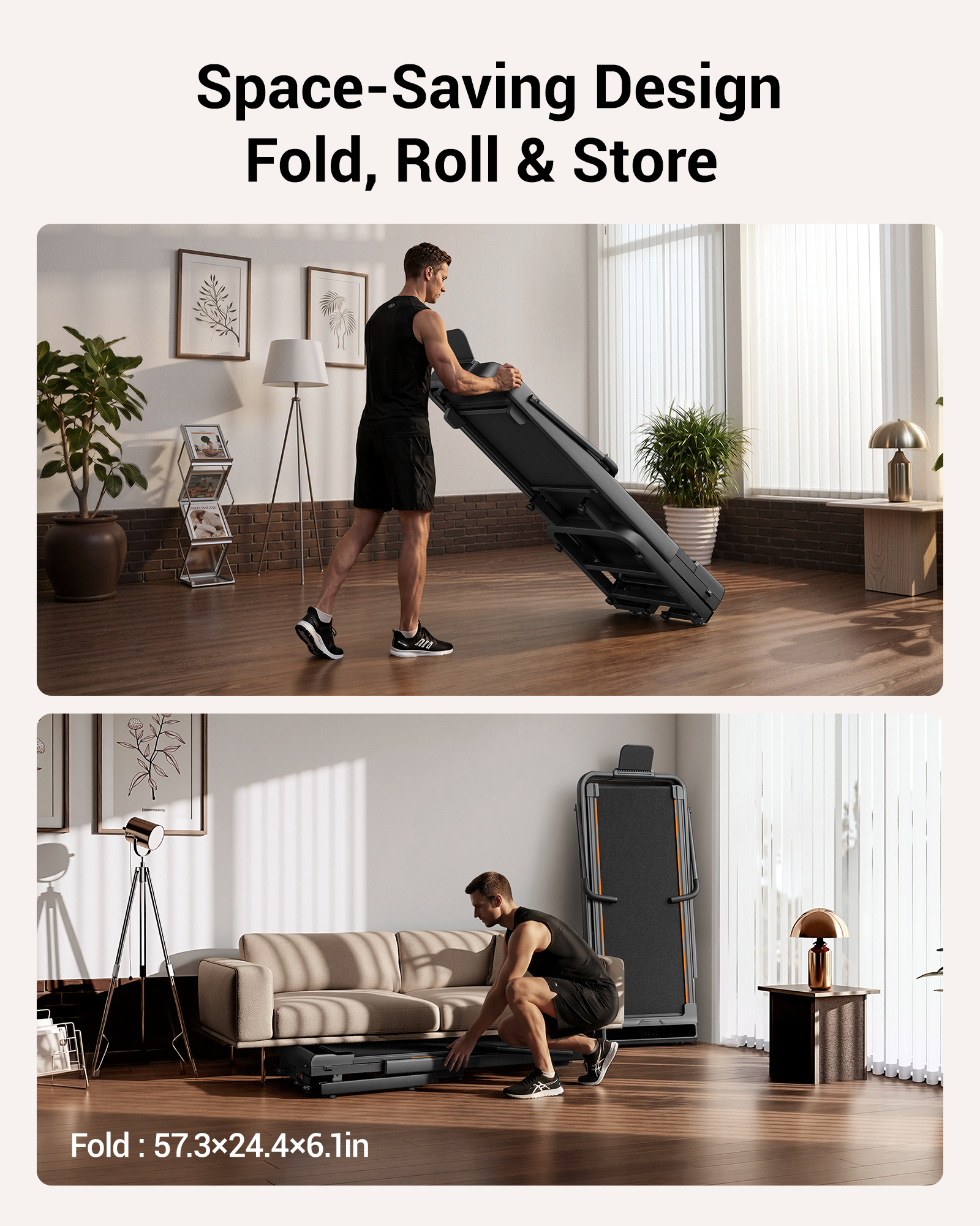 Space-Saving Design Fold, Roll & Store 1 _Umay X5FD 40% Incline Foldable Treadmill with Dual Handle Bar 6.2 MPH