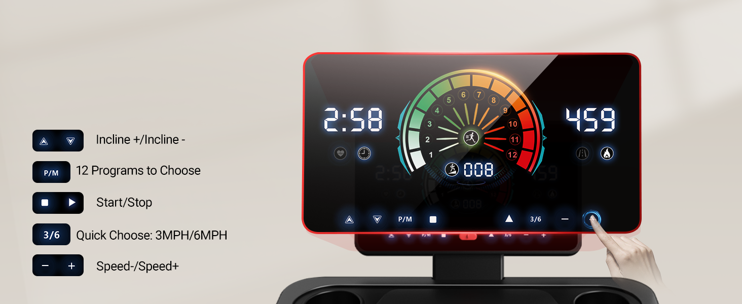 Bigger & Brigher LED Touchscreen_Umay L10 Foldable Treadmill 20% Auto Incline with Pulse Sensors 8.7MPH