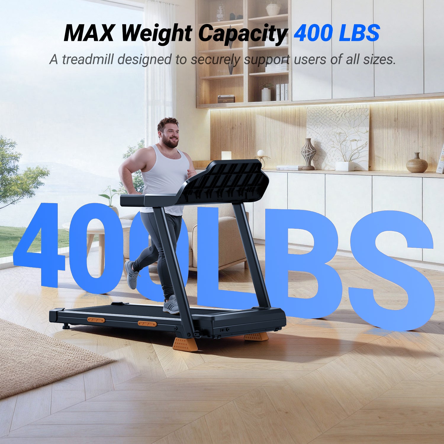 MAX Weight Capacity 400 LBS_Umay SF20 Foldable Treadmill with Three Screen & Handle, 15% Incline & MAX 7.2MPH