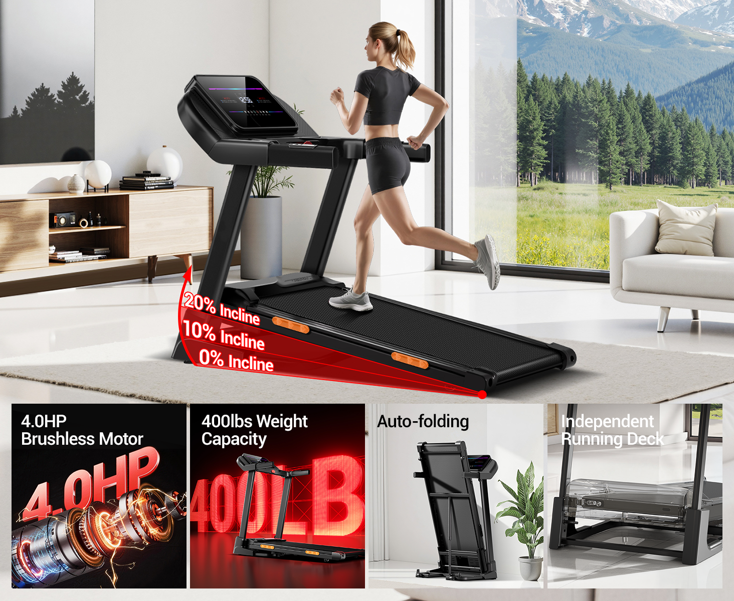 01 Auto-Folding Treadmill with 2%-20% Auto Incline - Umay U70 20% Auto Incline Foldable Treadmill with Auto Folding 8MPH
