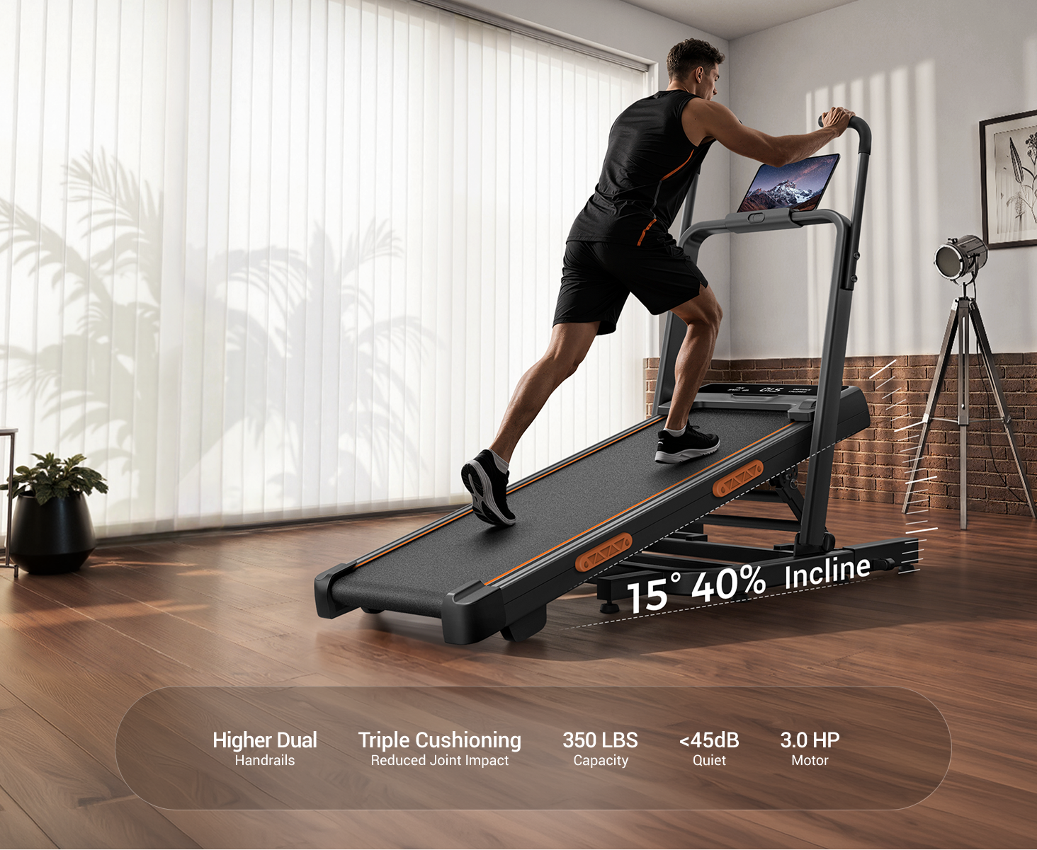 Up to 15° (40%) Incline Treadmill Burn More Calories at Home_Umay X5FD 40% Incline Foldable Treadmill with Dual Handle Bar 6.2 MPH