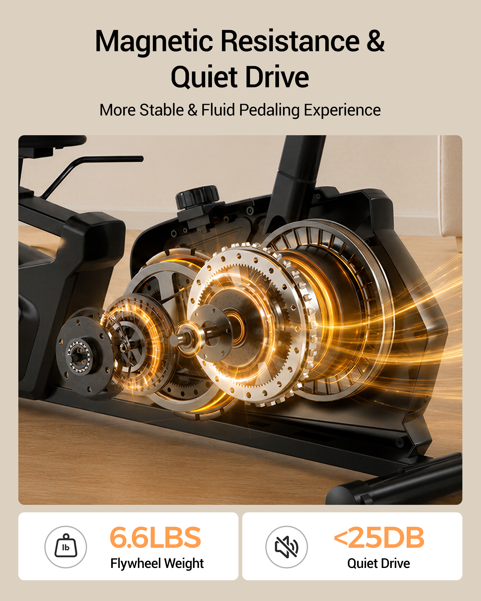 02 Magnetic Resistance & Quiet Drive - More Stable & Fluid Pedaling Experience _ Umay CBR80 Recumbent Ergonomic Exercise Bike