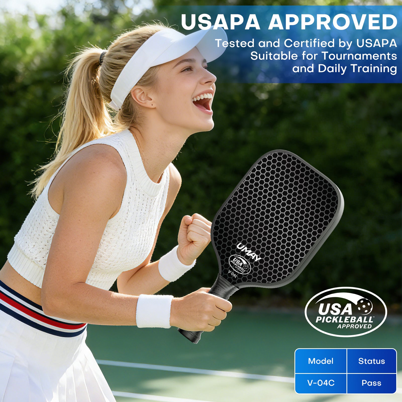 USAPA APPROVED - Tested and Certified by USAPA, Suitable for Tournaments and Daily Training _ Umay CPB20 Carbon Fiber Pickleball Paddle Set with Cover & Overgrip