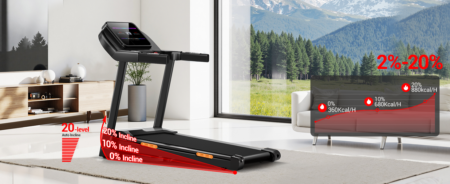 02 20-Level Auto Incline - Umay U70 20% Auto Incline Foldable Treadmill with Auto Folding 8MPH