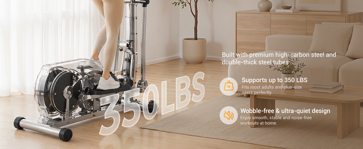 03 350LBS Weight Capacity - Built with premium high-carbon steel and double-thick steel tubees _ Umay ET30 Hyper-Quiet Magnetic Elliptical Machine