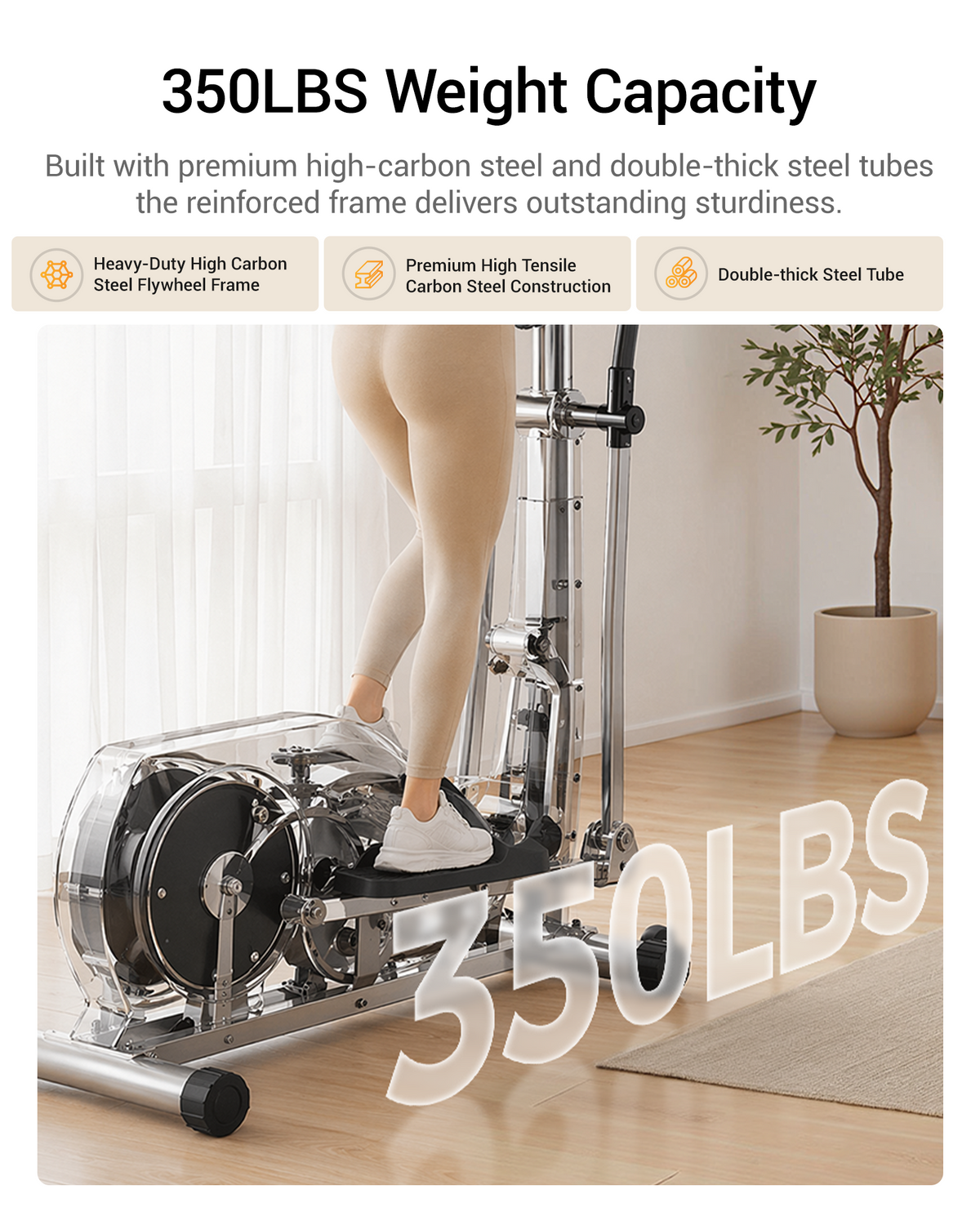 04 350LBS Weight Capacity - Built with premium high-carbon steel and double-thick steel tubees _ Umay ET30 Hyper-Quiet Magnetic Elliptical Machine