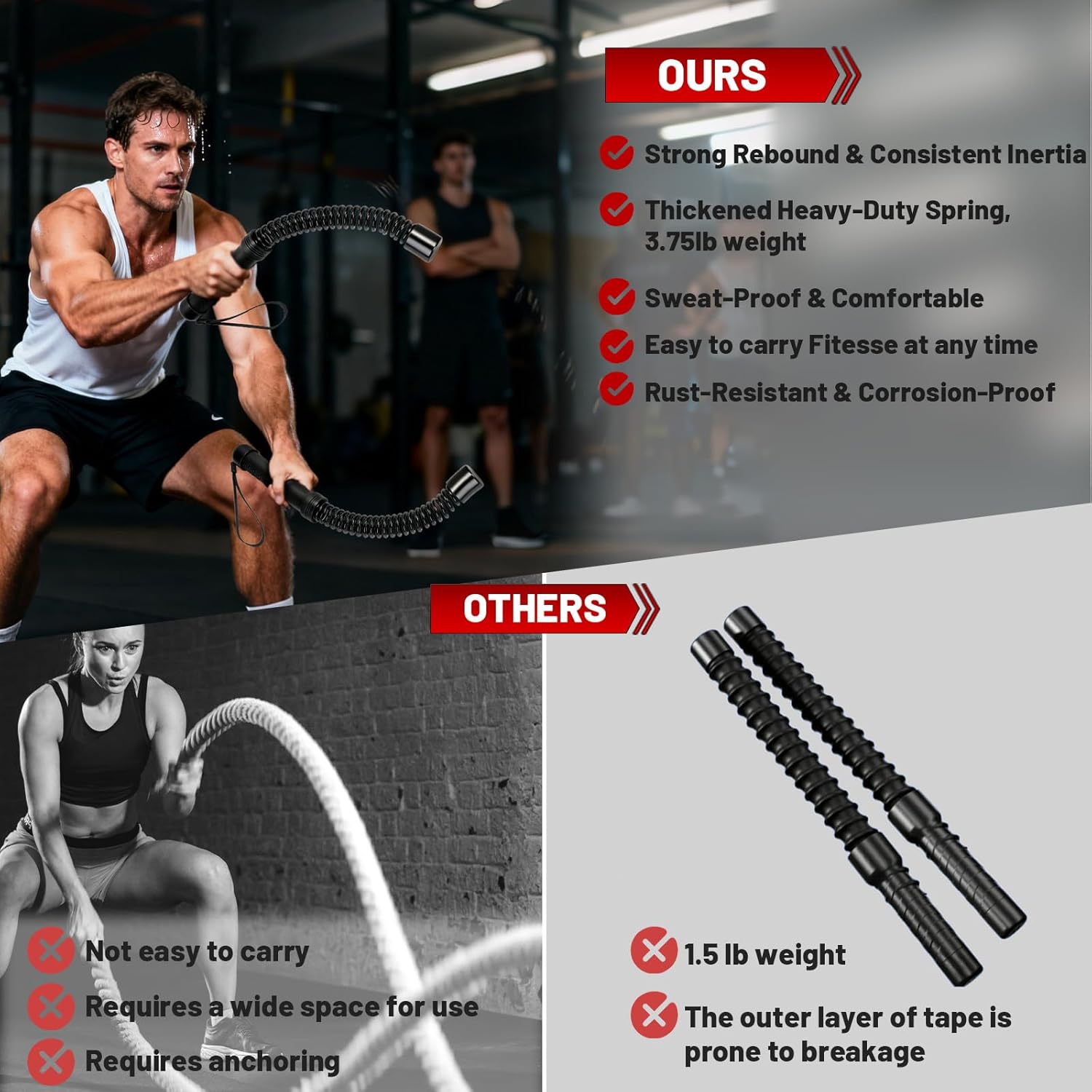 Comparison vs Traditional Ones _ Umay Portable Cordless Battle Rope Weighted for Strength Workout (2 PCS)