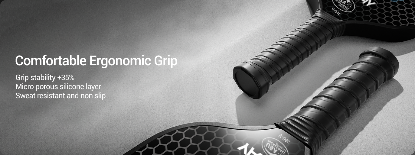 05 Comfortable Ergonomic Grip _ Umay CPB20 Carbon Fiber Pickleball Paddle Set with Cover & Overgrip