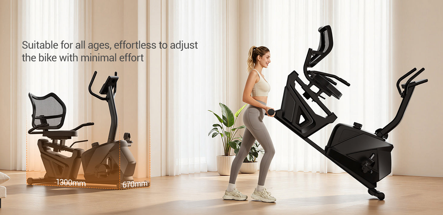 05 Easy Move Rolling Wheels - Suitable for all ages, effortless to adjust the bike with minimal effort _ Umay CBR80 Recumbent Ergonomic Exercise Bike