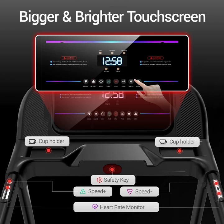 06 Bigger & Brighter Touchscreen - Umay U70 20% Auto Incline Foldable Treadmill with Auto Folding 8MPH