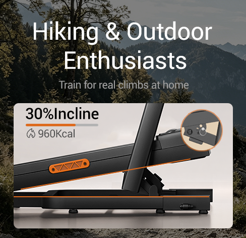 Scenario 2 Hiking & Outdoor Enthusiasts _Umay X5FD 40% Incline Foldable Treadmill with Dual Handle Bar 6.2 MPH