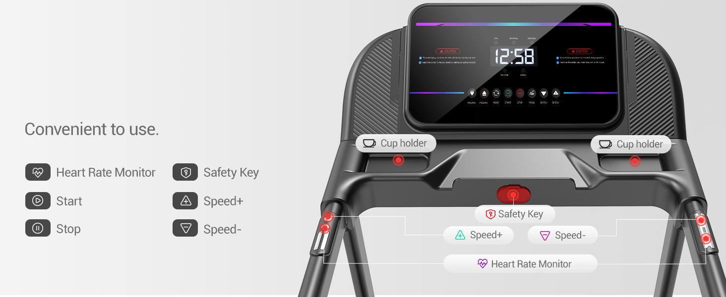 13 Multi-function Handrail - Umay U70 20% Auto Incline Foldable Treadmill with Auto Folding 8MPH