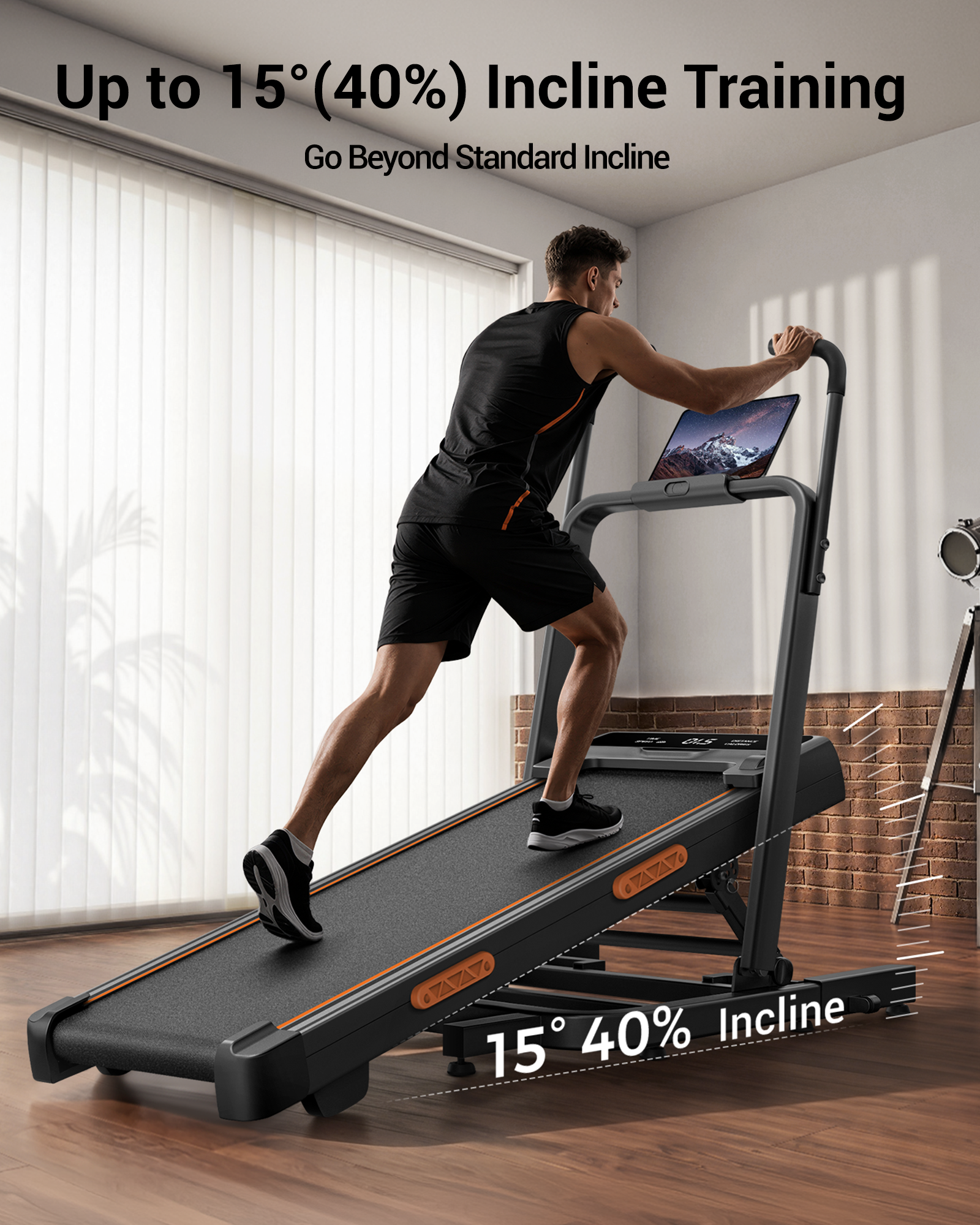 Up to 15° (40%) Incline Treadmill Burn More Calories at Home_Umay X5FD 40% Incline Foldable Treadmill with Dual Handle Bar 6.2 MPH