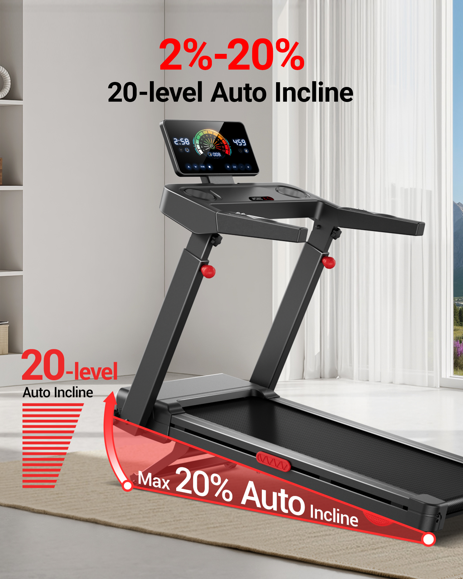 Umay L10 Foldable Treadmill 20% AUTO Incline with Pulse Sensors 8.7MPH