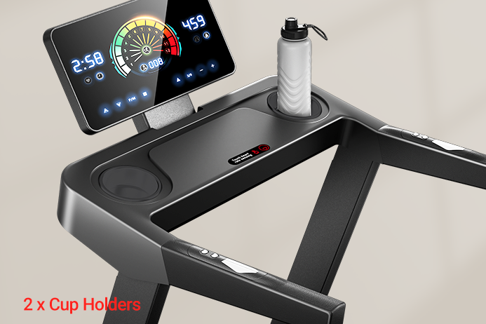 2 x Cup Holders_Umay L10 Foldable Treadmill 20% Auto Incline with Pulse Sensors 8.7MPH