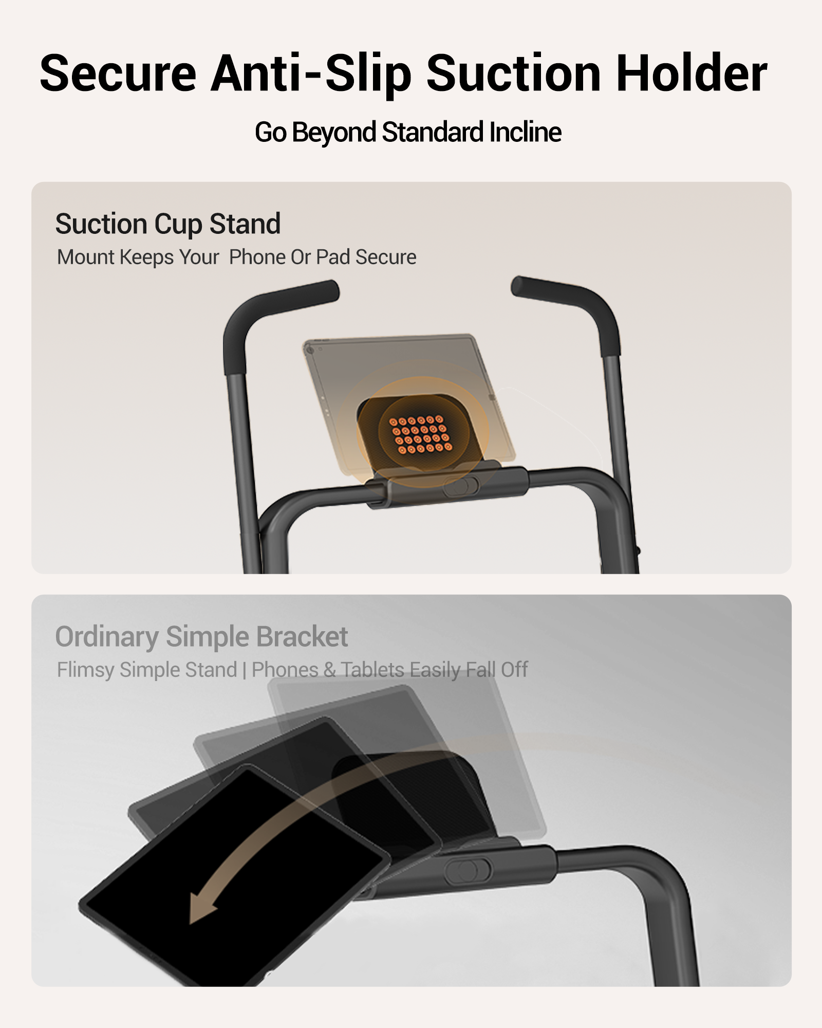 Secure Anti-Slip Suction Holder _Umay X5FD 40% Incline Foldable Treadmill with Dual Handle Bar 6.2 MPH