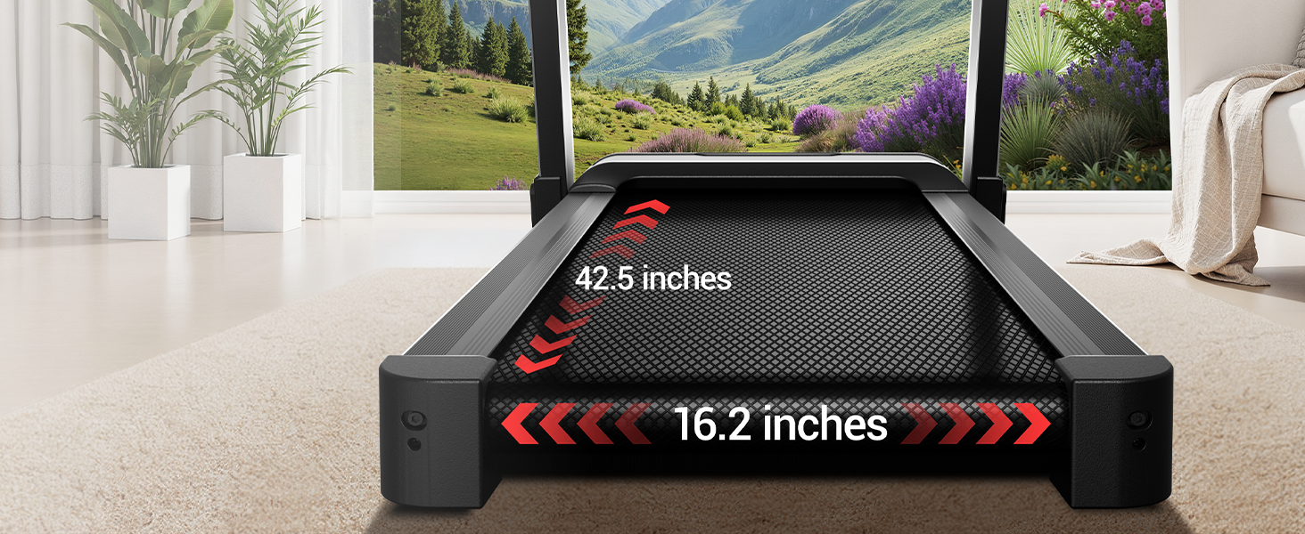 More Wider More Longer 42.5×16.2_Umay L10 Foldable Treadmill 20% Auto Incline with Pulse Sensors 8.7MPH