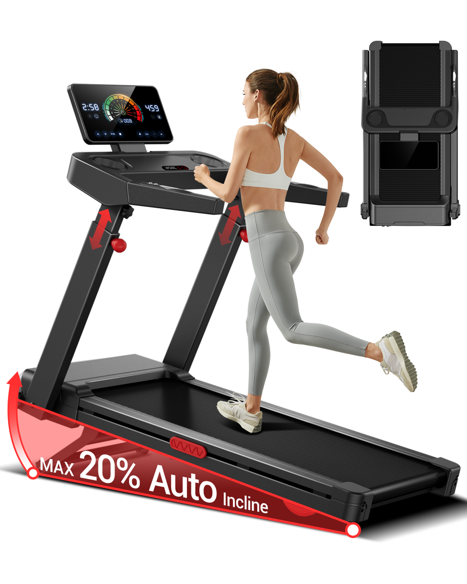 Umay L10 Foldable Treadmill 20% AUTO Incline with Pulse Sensors 8.7MPH