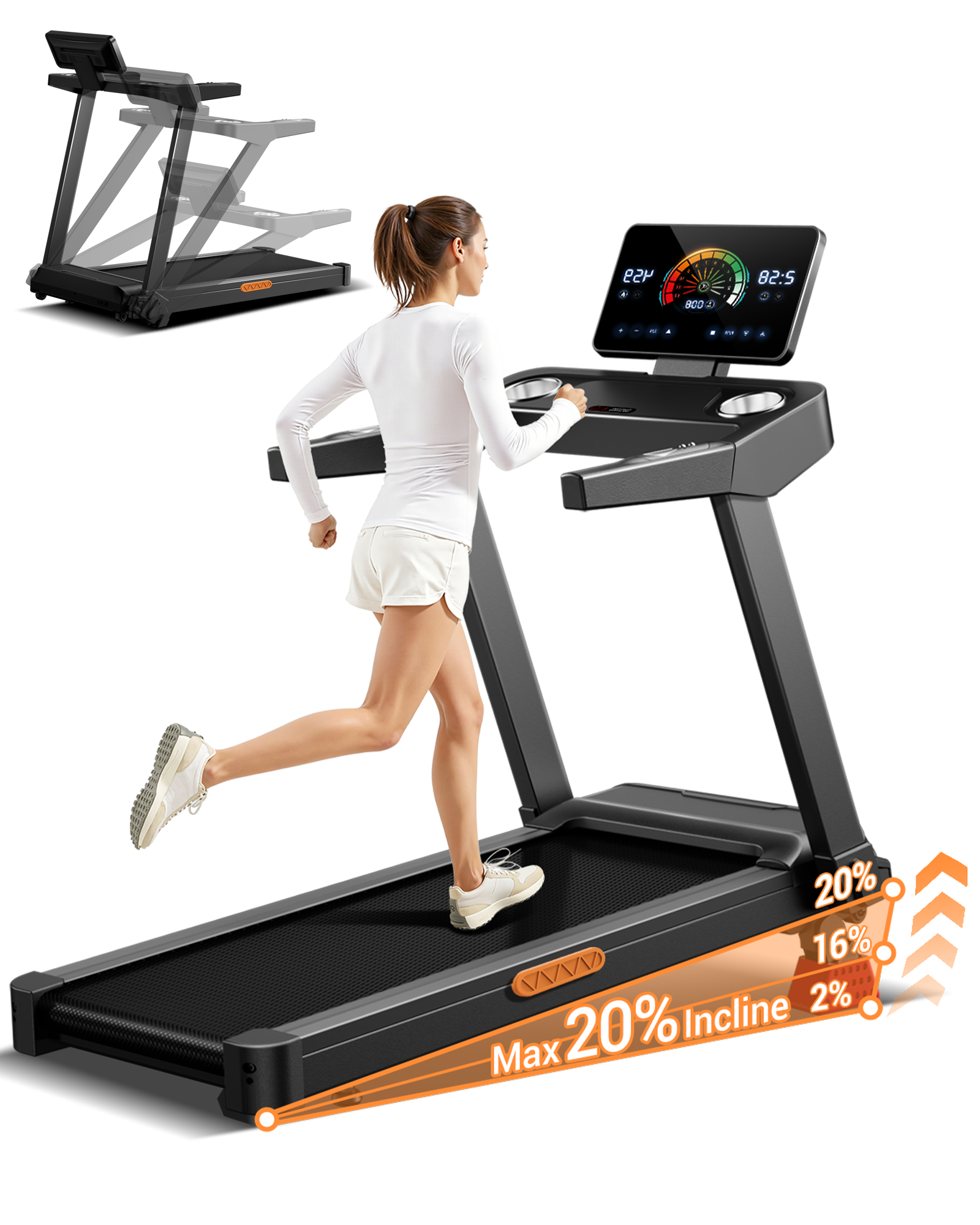 Umay L20 Foldable Treadmill with 20% Manual Incline, 8.7MPH & 180KG Capacity
