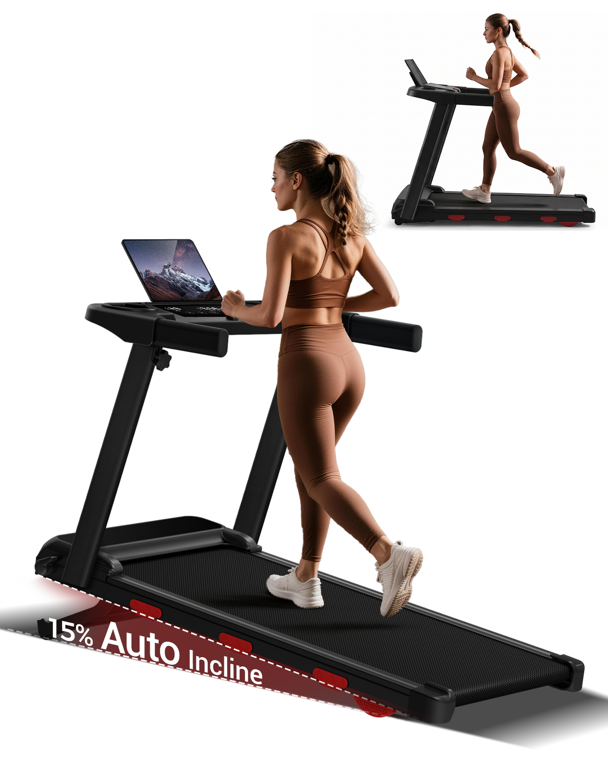 Umay SF60 15% Auto Incline Fast Folding Portable Treadmill with 7.5MPH & 400LBS Capacity