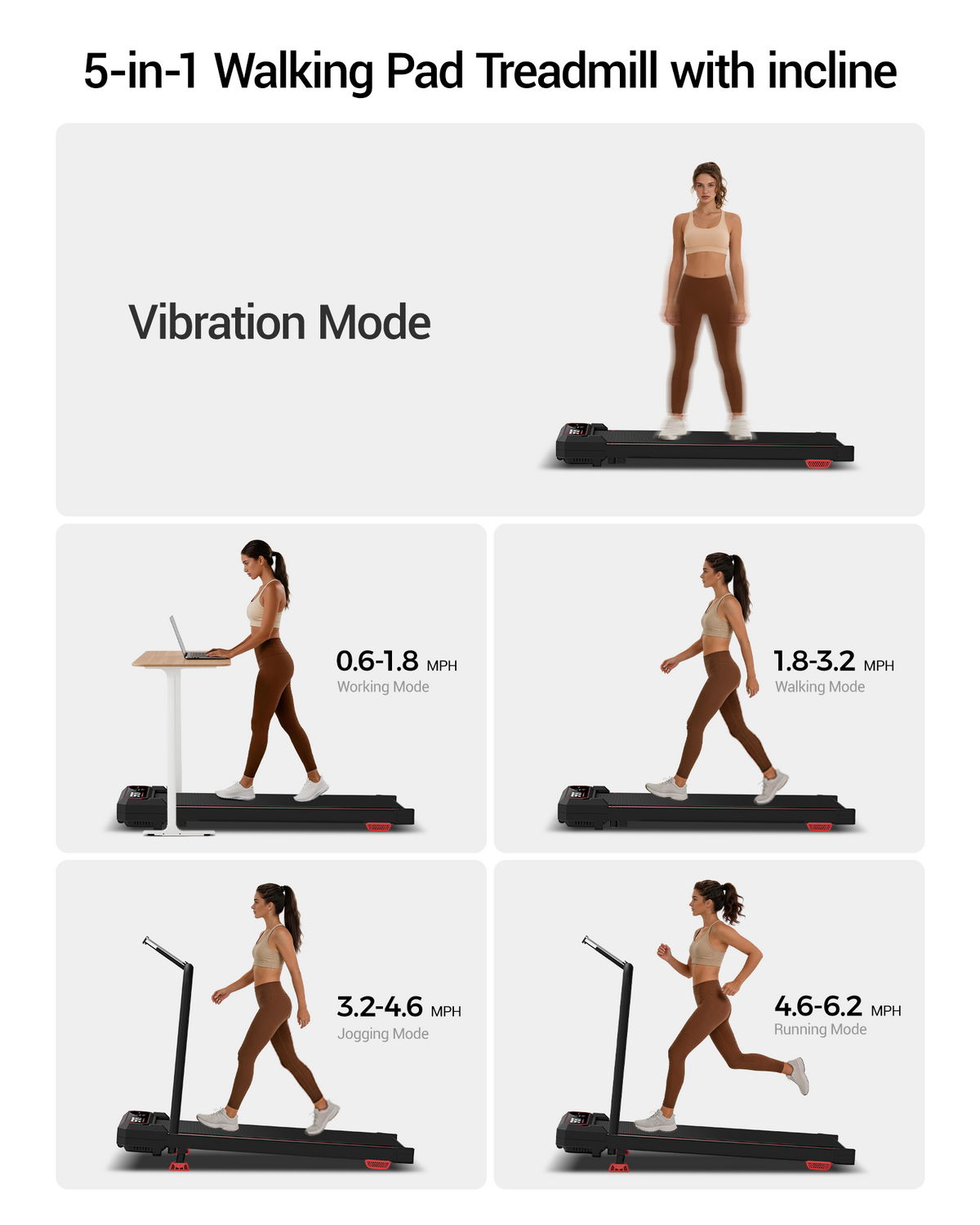 Umay U19F 3-in-1 Vibration Walking Pad with 15% Incline & 5 MPH