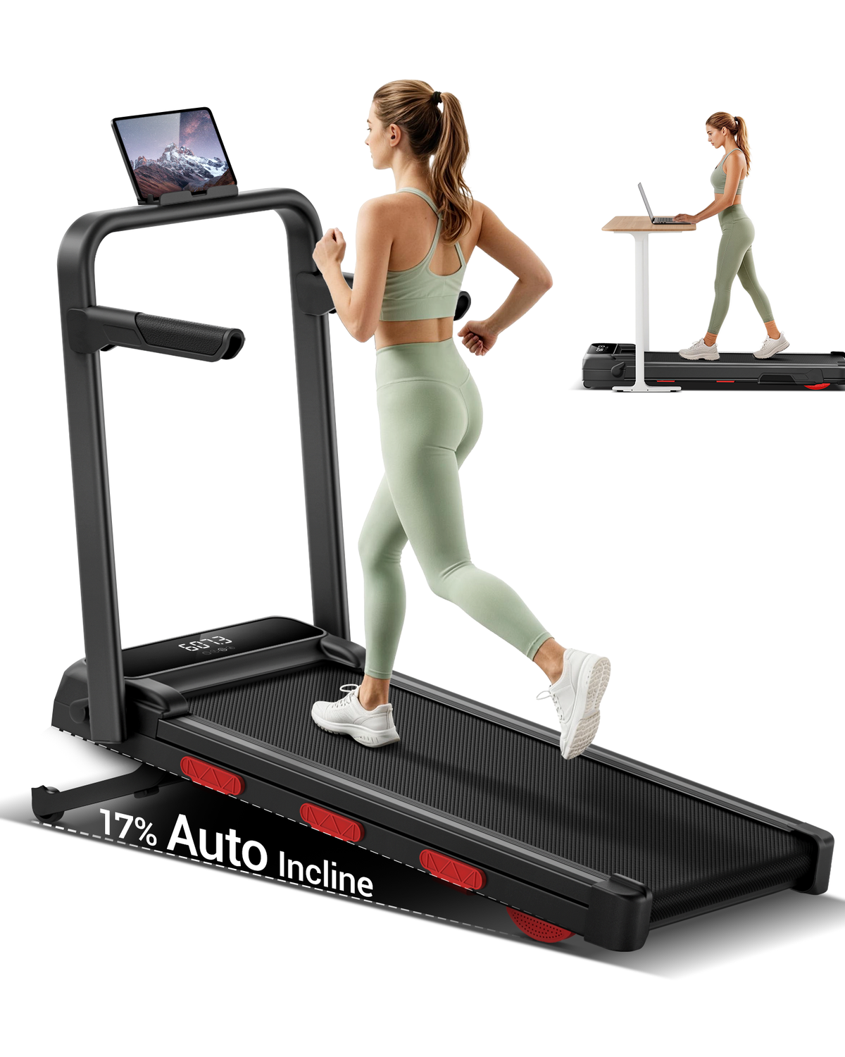 Umay X9F 17% Auto Incline Walking Treadmill with 45" High Foldable Safety Armrests
