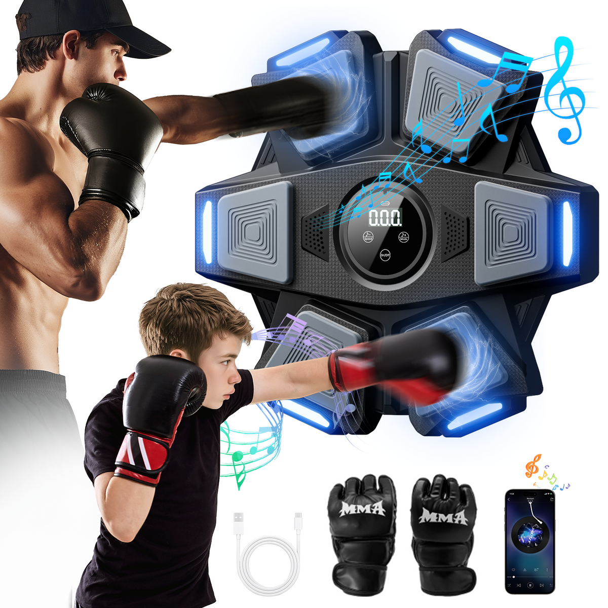 Music Boxing Machine, Macchina da Boxe Intelligente LED Parete Tira Pugni con Musica, Supporta Bluetooth, Regolazione Della Velocità, Modalità di Misurazione Delle Calorie, per Adulti e Bambini Music Boxing Machine, Macchina da Boxe Intelligente LED Parete Tira Pugni con Musica, Supporta Bluetooth, Regolazione Della Velocità, Modalità di Misurazione Delle Calorie, per Adulti e Bambini