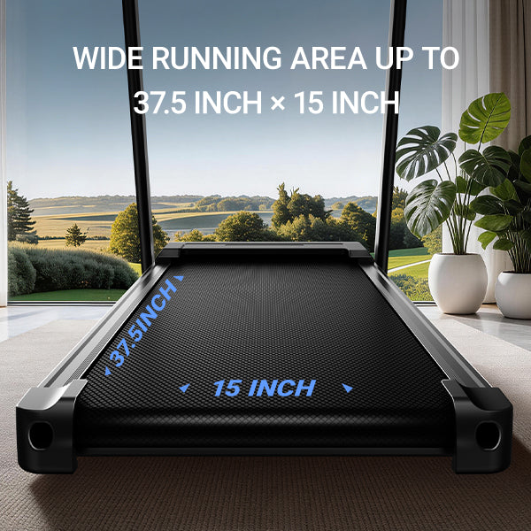 WIDE RUNNING AREA UP TO 37.5 INCH × 15 INCH_Umay SF20 Foldable Treadmill with Three Screen & Handle, 15% Incline & MAX 7.2MPH